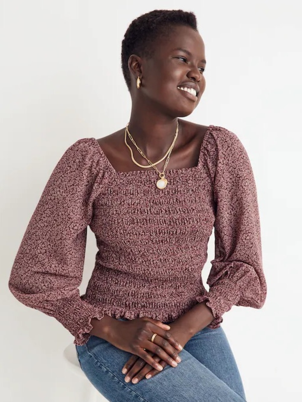 NWT Madewell Lucie Bubble-Sleeve Smocked Top in Cottage Garden Size M